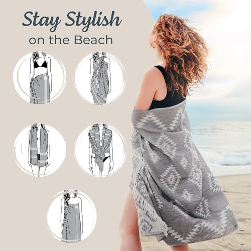 Premium Turkish Beach Towel – 35"x67" Lightweight Quick Dry Towel – 100% Cotton Sand-Free Turkish Towels – Vintage Dark Grey - color: Vintage Dark Grey
