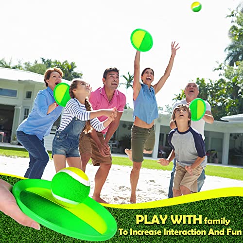Charniol Kids Toys Toss and Catch Game Set Beach Game Outdoor Ball Sports Games Toss and Catch Ball Nylon Toys for Kids Adults(Yellow Green,12 Paddles 6 Balls) - color: Yellow Green