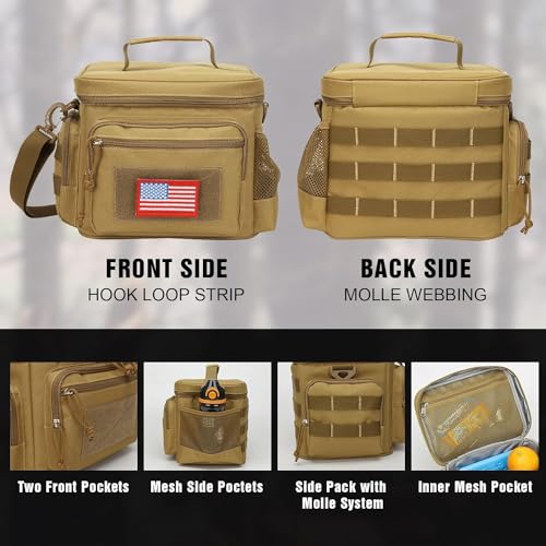 ATRIPACK Lunch Box for Men, Tactical Lunch Bag MOLLE Webbing Leakproof Insulated Large Lunch Cooler Women Adult Meal with Adjustable Shoulder Strap Durable Lunch Pail (Brown) - color: Brown, size: Medium