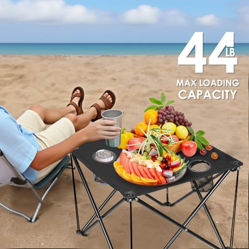 Portable Camping Table, Ultralight Picnic Table Foldable with 2 Cup Holders and Carrying Bag for Outdoor Camping Picnic BBQ Beach Party Patio Fishing, Steel Frame, High-Grade 600D Oxford Fabric - color: Black(standard), size: 1 Pack