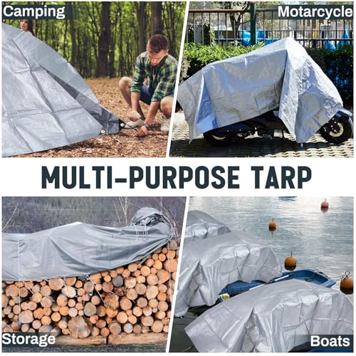 8 Pack 6 x 8 ft 5.5 Mil Large Tarps Heavy Duty Waterproof Tarp Multi Purpose Tent Cover for Home Boats Cars Camping Patio Furniture Roof Emergency Rain Protective Cover, Silver - color: Silver, size: 6 x 8 ft