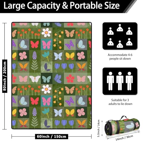 Floral Picnic Blankets Waterproof Foldable, 60″X80″ Packable Picnic Mat Butterfly Outdoor Blanket for Grass, Large Beach Blanket Sandproof Picnic Accessories for Camping Music Festival Park Lawn Party - color: B01, size: 5' X 6'8" (Rectangular)