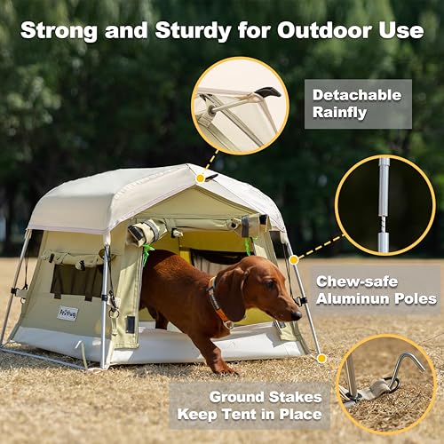 Dog Tent Cotton Fabric, Aluminum Poles and Camping Mat, Outdoor Weatherproof, Dog House Outdoor, Breathable with 2 Side Windows, Portable and Collapsible (Green, Small) - color: Green, size: Small, 24.4''L x 19.7''W x 16.5''H