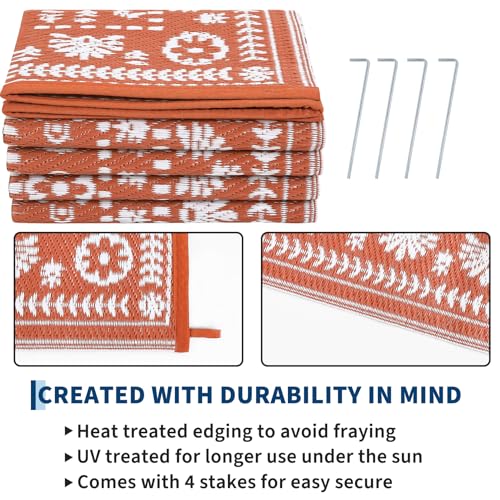 Garvee Reversible Outdoor Rug 9x18 for Patio, Waterproof Outdoor Area Rug, Modern Medallion Indoor Outdoor Rugs, Plastic Straw Rug for RV, Camping, Deck, Vintage Terracotta - color: Terracotta & White, size: 9' x 18' (Rectangular)