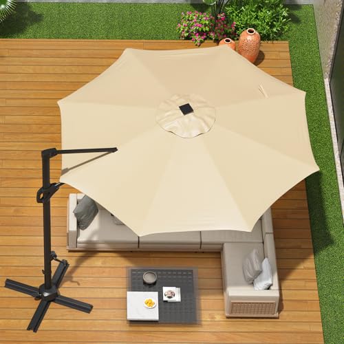 TrailBlaze 10ft Cantilever Patio Umbrella – 360° Rotating Offset Sun Shade with Adjustable Tilt, Waterproof Windproof 600D Oxford Canopy, Heavy-Duty Rustproof Aluminum Frame, Cross Base – Ideal for Garden, Patio, Poolside - color: Beige