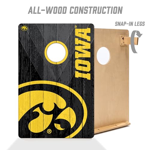 YouTheFan NCAA 2’ x 3’ Wood Cornhole Game with Logo Bags - color: Iowa Hawkeyes, size: 2' X 3'