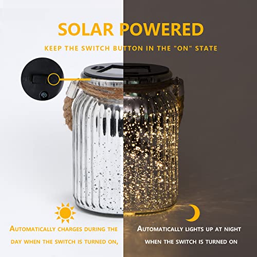 Hanging Solar Lantern Outdoor,Solar Lights Mercury Mason Jar Glass Hanging Lights with 20 LED Waterproof for Tree, Table, Yard, Garden, Patio, Holiday Party Outdoor Decor,2 Pack - style: Warm light