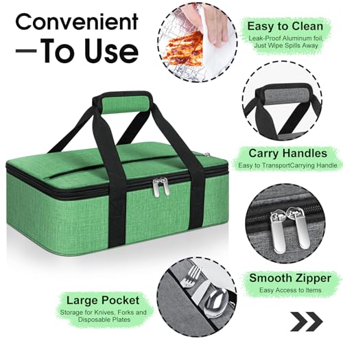 Insulated Casserole Carrier, Portable Casserole Carrier for Hot or Cold Food Lunch Tote Warmer or Cooler Bag, Lasagna Lunch Bag for Potluck Parties- Fits 9" x 13" Baking Dish-Green - color: Green, size: 16x10x4 in