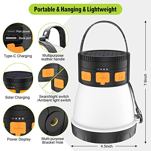 LED Camping Lantern, 1500 Lumens Camping Lantern Rechargeable with Solar Panel Charging, Waterproof, 8 Light Modes, 7500mAh Power Bank, Camping Flashlight for Hurricane Emergency, Hiking, Outdoor - size: Orange&Black