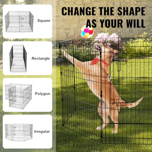 VEVOR Dog Playpen, 8 Pcs 30"H x 24"W Panels Foldable Metal Pet Exercise Pen, Dog Fence Indoor and Outdoor Pen with Door, 600D Oxford Fabric Bottom Pad, Pet Playpen for Dogs, Cats, Other Small Animals - size: 8 panels 30*24in, style: Playpen + Bottom Pad