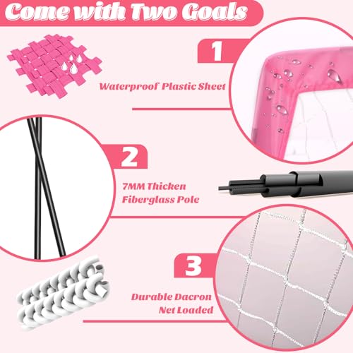 4Pcs Soccer Goals Set 2Pcs Soccer Nets 2x1.5ft 1Pcs Ball 1Pcs Pump Indoor Soccer Nets for Kids with Size 2 Toddler Soccer Ball Foldable Net with Pump Pink Purple for Children Boys Girls - color: Pink