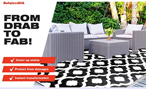 Outdoor Rug - 5x7 Black, Reversible Recycled Plastic Straw Outdoor Patio Rugs Clearance Waterproof Large RV Camper Mats 507 - color: Black, White, size: 5' x 7' (Rectangular)