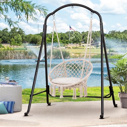 SUNCREAT Hammock Chair Stand, Heavy-Duty Steel Swing Stand, 400lbs Capacity, Multi-Use Hanging Chair Stand for Outdoor Indoor, Hammock Chair not Include, Black - color: Black-Artistic
