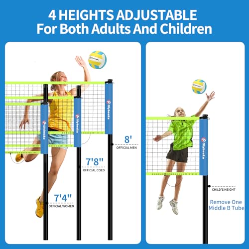32ft Regulation Size Portable Outdoor Volleyball Net Set System for Backyard Beach with Height Adjustable Poles, PU Volleyball and Pump, Carry Bag, Boundary Line - Easy Set Up & Anti-Sagging - color: Blue and Green