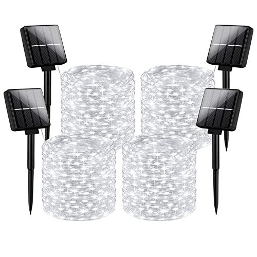 Brightever Solar String Lights Waterproof 288FT, 4-Pack Each 72FT 200 LED Solar Powered Fairy Lights with 8 Modes, Solar Twinkle Lights for Outside, Tree, Backyard, Balcony, Christmas (Daylight White) - color: White, size: 4Packs（72FT 200LED）