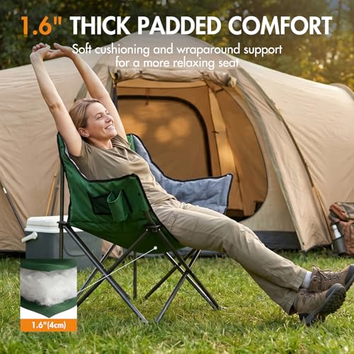 Portal 32" Oversized Camping Chair, Foldable Heavy Duty 350 lb Padded Ergonomic Seat for Big & Tall Adults, Pinch-Free Extra Wide Design Featuring Cup Holder & Carry Bag for Fishing, Lawn & Sidelines - color: Green, style: 2 Pack