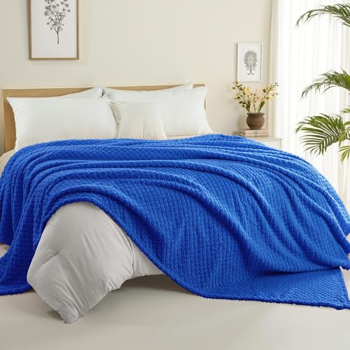 Exclusivo Mezcla King Size Fleece Blanket for Bed, Extra Soft Warm Decorative Fuzzy Blanket for Women, Lightweight Cozy Bedding Blankets, 90x104 Inches, Cobalt Blue - color: Cobalt Blue, size: King ( 90x104 IN )