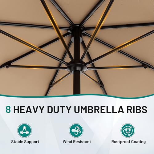 AreShark 9 FT Patio Umbrella for Outdoor, Outdoor Table Umbrella with Push Button Tilt and Crank, Outdoor Patio Umbrellas with 8 Sturdy Ribs for Market, Garden, Pool (Beige) - color: Beige, size: 9ft
