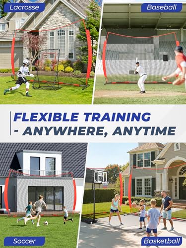 12x9/16x10/20x10ft Barricade Backstop Net, Ball Sports Barrier Netting, Protection Screen for Baseball Softball Lacrosse Soccer Hockey Training for Backyard with Carry Bag - size: 12x9ft