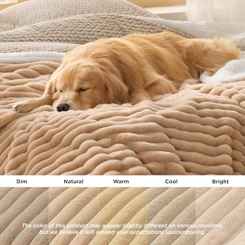 Bedsure ComfyFleece™ Waterproof Dog Blankets for Large Dogs - Soft Pet Cat Blanket Corduroy Fleece for Couch Bed Protector Washable, Cozy Calming Reversible Furniture Protection,50"x60", Tuscan Beige - color: Sandy Beige, size: XL(50x60")-1pc