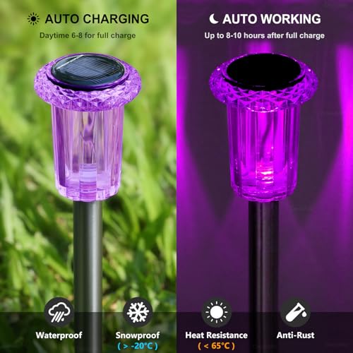 DenicMic Solar Lights Outdoor 10 Pack Waterproof Purple LED Stainless Steel Stake Outside Lights for Yard Pathway Garden Driveway Walkway Landscape Path Lighting Halloween Decorations Outdoor - color: Purple 10Pack