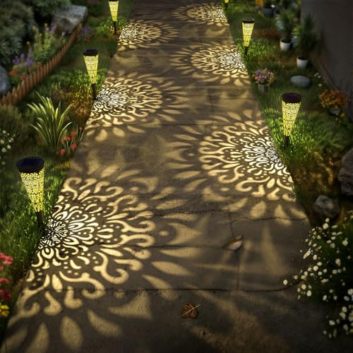gardencave 6 Pack Solar Lights Outdoor Garden Decorative Mandala Solar Pathway Lights Waterproof Plastic Outside Solar Path Landscape Lights Gardening Gifts for Women Mom Backyard Walkway Yard Decor - color: Black-a