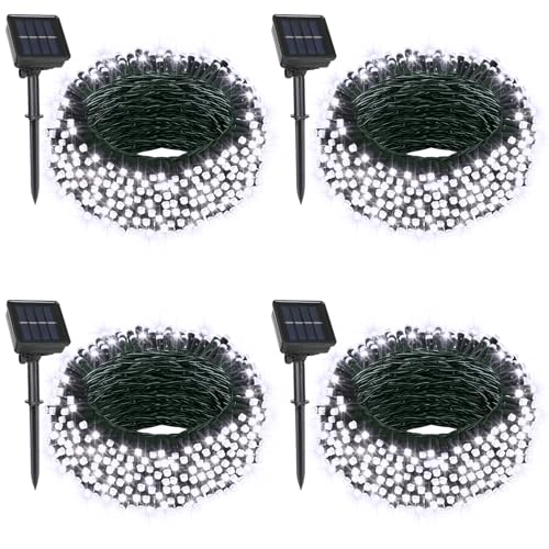 4 Pack Solar String Lights, Total 132Ft 400 LED Solar Powered Twinkle String Lights Waterproof with 8 Lighting Modes Green Wire for Patio Garden Party Yard Wedding Decors (Cool White) - color: Cool White