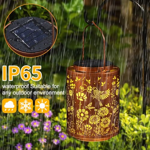 Solar Lanterns Garden Decor Birthday Gifts for Women Mon Grandma Metal Hanging Solar Lights Waterproof Outdoor Decoration for Outside LED Lanterns for Yard Patio Lawn (Birds) - style: Birds