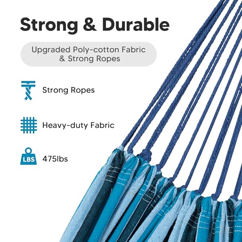 SUNCREAT Hammocks Outdoor Camping Double Hammock, Extra Large 2 Person Hammock for Camping, Blue Stripes - color: Blue Stripes, size: X-Large