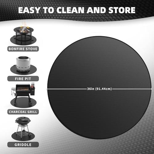 36" Round Fire Pit Mat - Double-Sided Fire Resistant Waterproof Oil-Proof Grill Mat, Deck Patio Lawn Protector, Easy Clean BBQ Floor Mat for Outdoor Fire Pit - color: Thin