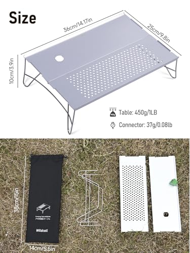 WildCall Mini Solo Folding Table with Gas Connector Ultralight Compact with Carry Bag for Backpacking, Camping, Hiking, Beach - color: Silver+connectors