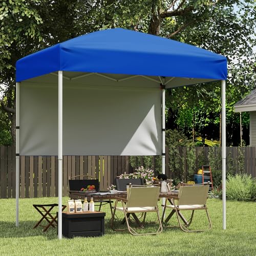Tangkula 6x4 Ft Pop Up Canopy, UPF 50+ Instant Setup Canopy Tent with Sidewall, 4 Stakes, Portable Outdoor Canopy with Carrying Bag for Camp, Beach, Patio (Blue) - color: Blue