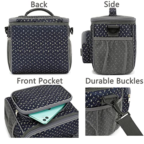 FlowFly Insulated Reusable Lunch Bag Adult Large Lunch Box for Women and Men with Adjustable Shoulder Strap,Front Zipper Pocket and Dual Large Mesh Side Pockets,Alphabet - color: Alphabet
