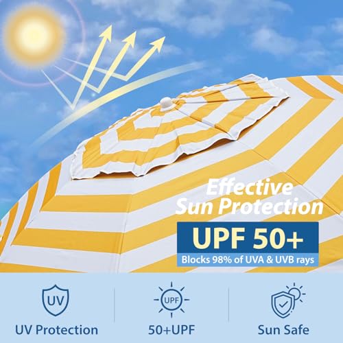 AMMSUN Shade Umbrella, Premium Portable Umbrella with Stand, 6.5ft Lightweight Free Standing Canopy for Sporting Games, Adjustable Instant Sun Protection and Easy to Carry, Stripe Yellow - color: Stripe Yellow