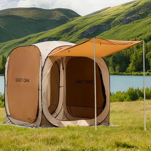 East Oak 6×6 FT Pop Up Canopy Tent with Mesh | Outdoor Screen House with 4 Sunshades | Instant Canopy with Portable Carry Bag | Gazebo Tent for Camping, Patio, and Beach | Beige - size: 6*6 Ft