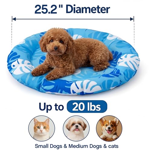 Drydiet Pet Cooling Mat for Medium Dogs and Cats, 25.2'' x 25.2'' Thickened Round Blue Pad Anti-Grab Internal Gel Without Water Filling, Lightweight, Washable, Playmat for Indoor/Outdoor - color: Blue, size: 25.2'' X 25.2''