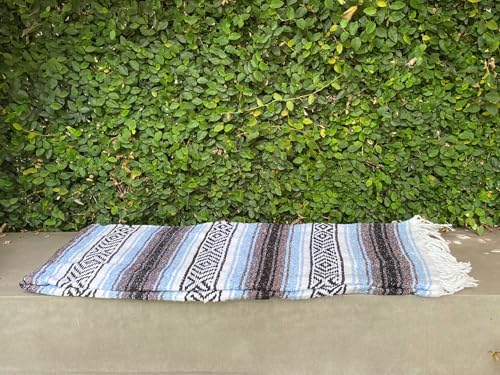 Del Mex Classic Mexican Blanket, Large Authentic Woven Falsa Throw (70"x50"), Artisan Southwest Décor for Beach, Yoga, Outdoors (Light Blue) - color: Light Blue