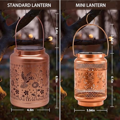 Solar Lanterns Outdoor Garden Decor- Solar Lights Waterproof Hummingbird Decorative Hanging Metal Lights Gardening Gift for Outside Yard, Patio, Backyard, Farm, Gifts for Women Mom - style: Mini Hummingbird