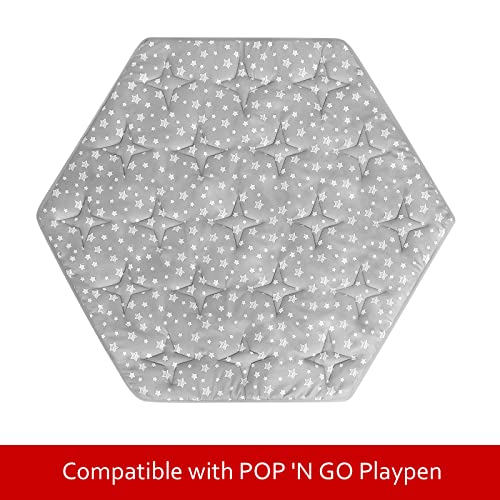 Hexagon Playpen Mat Compatible with POP 'N GO Baby Playpen, 59 Inch Hexagon Playpen Mattress Pad, Non Slip and Padded Play Mat Grey with Star Print - color: Grey With Star, size: for POP 'N GO Playpen