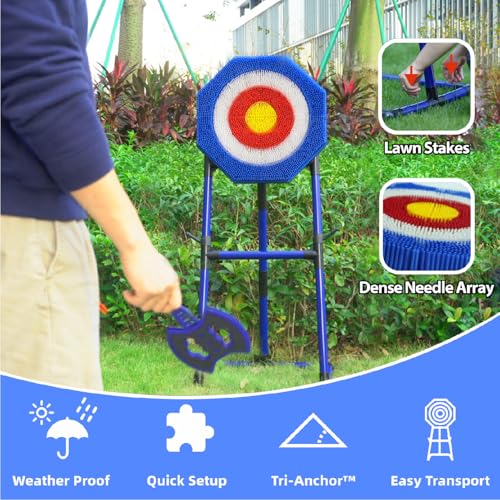BunnyBoo Family Axe Throwing Game for Backyard Fun - color: Blue, size: 21" Bristle Target