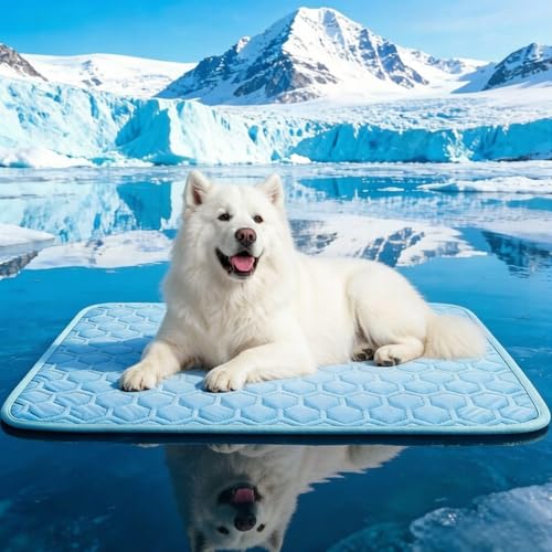 SISROL Cooling Mat for Dogs & Cats, Q-Max>0.5 Arc-Chill Fabric Washable Non-Slip Pet Cooling Pad, Thickened Portable Cooling Bed Mats for Indoor & Outdoor, Small Medium Large Pets - size: Large