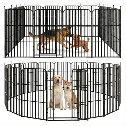 Heavy Duty Dog Playpen 47inch 16 Panels, Thickened Steel Tube, with 2 Doors for Medium Large Dogs, Outdoor Metal Exercise Pen for Yard RV Camping, Gravity Lock & Ball Head Iron Rods - style: 47"H