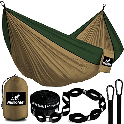 MalloMe Camping Hammock for Adults & Kids - Portable Hammocks for Outside - Hamacas para Adultos Outdoor Single & Double Two 2 Person Hammock - Hamaca/Hamacs/Amacas Heavy Duty Tree Travel Hamock - color: Khaki / Dark Green, size: Large