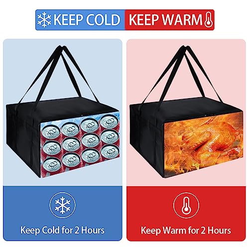 Insulated Pizza Delivery Bag for Carry Hot, 24" x 24" x 14" Insulated Food Delivery Bag, Grocery Cooler Bags for Catering/Doordash, Commercial Food Warmers（Black, 1Pk） - color: Black, size: 24 x 24 x 14 inches