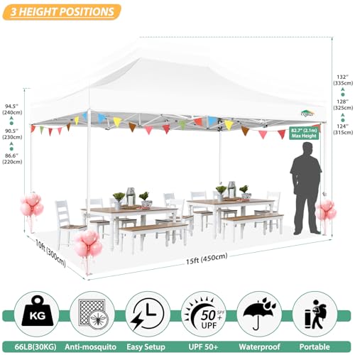 COBIZI 10x15 Canopy Tent with 4 Sidewalls,Heavy Duty Pop up Canopy with Mosquito Netting,Easy up Screen Canopy for Parties Wedding Patio Tent with Handbag,White - color: White, size: 10x15ft(standard)