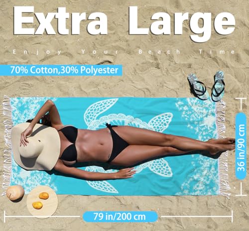 Widdonen 2 Pack Turkish Beach Towel Quick Dry Absorbent Cotton Lightweight Thin Bathroom Bath Pool Swim Towels Extra Large Oversized Sand Free Beach Accessories Essentials Stuff Cloud Adults Gift - color: 2 Pack Blue Dark Blue Turtle, size: X-large(79 X 3