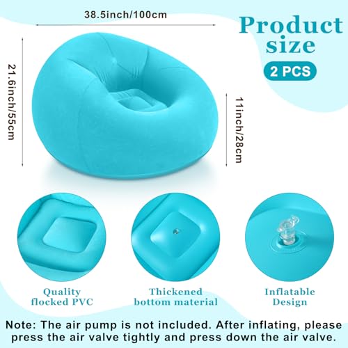 Realspring Inflatable Bean Bag Chairs Outdoor Blow up Camping Chairs Inflatable Lazy Sofa Folding Portable Bean Bag Loungers Couch for Movie Night(Lake Blue,2 Pcs) - color: Lake Blue