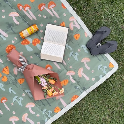 Little Unicorn 5'x7' Outdoor Family Picnic & Beach Blanket | Durable & Water-Resistant Fabric | Compact Fold & Easily Wipes Clean | Zipper Pocket (Woodland Mushroom) - color: Woodland Mushroom, size: 5 x 7