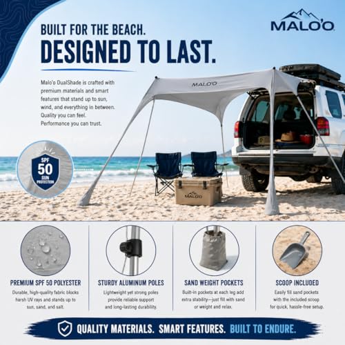Malo'o DualShade 10x10 Beach Canopy & Vehicle Awning – Exclusive 2-in-1 Sun Shelter, SPF 50 Shade Tent, Car Camping Awning, Carry Bag Included - color: Blue
