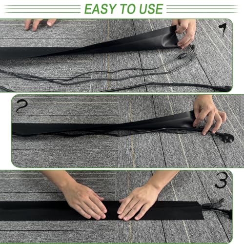 Floor Cable Covers - 20ft Oxford Fabric Cord Protector with Adhesive Hook & Loop,Waterproof Wire Storage Sleeve for Any Floor Surface,Durable Cable Management to Prevent Tripping Hazards (Black, 20ft) - color: Black, size: 20ft